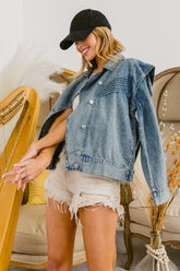 BiBi Women's Classic Button Up Long Sleeve Denim Jacket